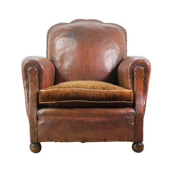 Seating - European French Studded Leather Club Chair with Ball Feet