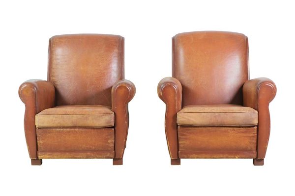 Seating - Pair of European Leather Marseilles Club Chairs