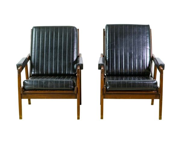 Seating - Pair of European Mid Century Danish Black Skai Chairs