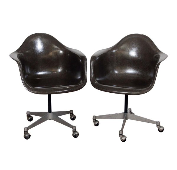 Seating - Pair of Mid Century Modern Brown Herman Miller Eames Bucket Chairs