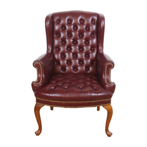 Seating - Petite Studded Red Leather Ladies Wing Back Chair