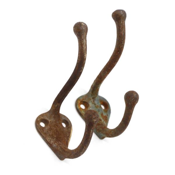 Single Hooks - Pair of Distressed Cast Iron Two Arm Wall Hooks