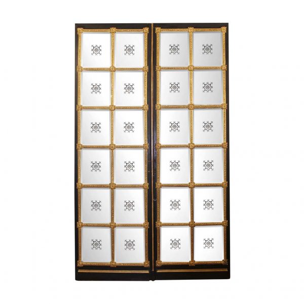 Specialty Doors - Custom 12 Acid Edge Lites Black & Gold Gilded Wood Folded Doors