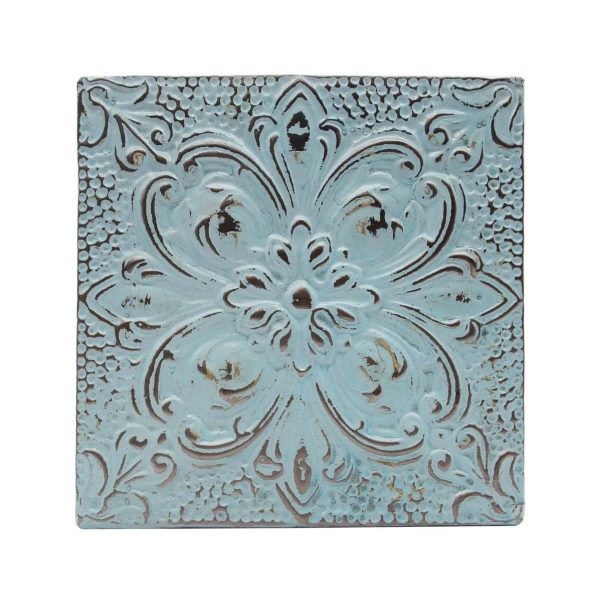 Tin Panels - Antique Blue 4 Fold Floral Tin Panel
