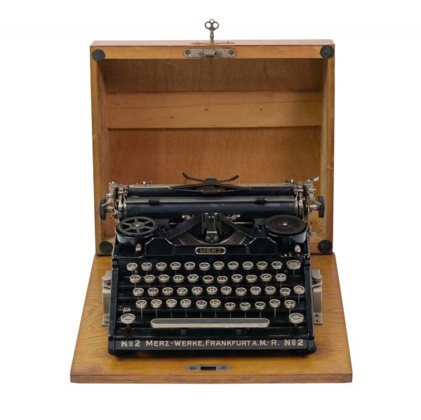 Typewriters - Merz Werke German Portable Typewriter with Original Oak Box & Key