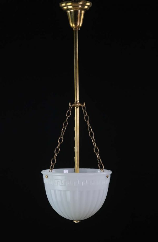 Up Lights - 1920s Fluted Milk Glass Bowl Pendant Light