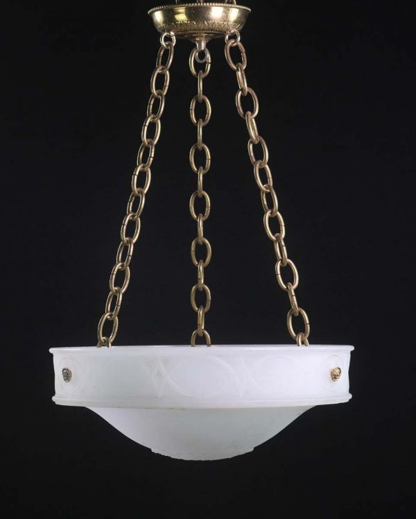 Up Lights - Cast Milk Glass Dish Pendant Light with Ornate Details and Bisque Finish