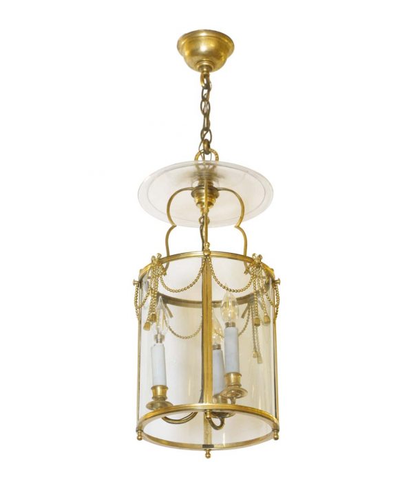 Wall & Ceiling Lanterns - Gold Gilded Bronze French 3 Light Cylinder Ceiling Lantern