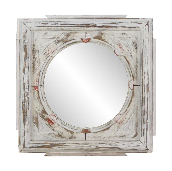 Wood Molding Mirrors - Antique Carved Wood Ceiling Tile With Round Mirror