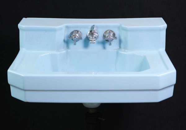 Bathroom - Art Deco Light Blue Porcelain Sink with Nickel Hardware