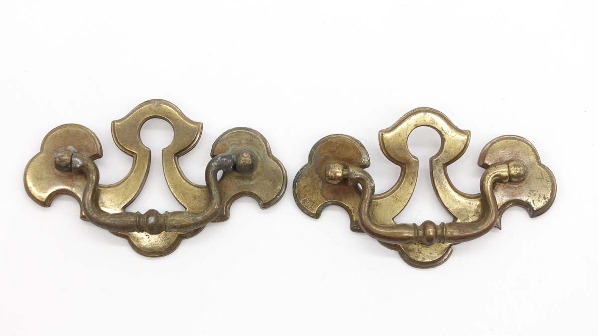 Lot of Two Antique Drawer Furniture Ornate Pulls Handles Brass 6 9/8" Patina 