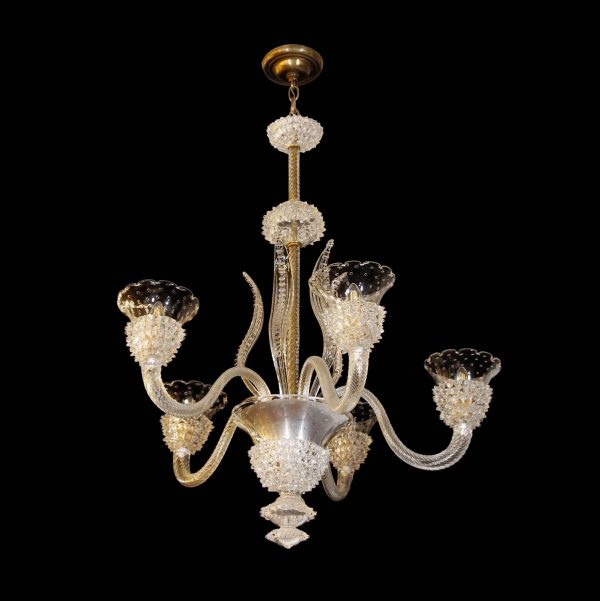 Chandeliers - Vintage 5 Arm Clear Murano Glass Chandelier