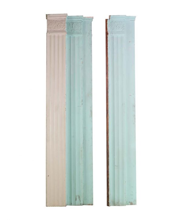 Columns & Pilasters - Pair of 1920s Art Deco Floral Pastel Wood Gesso Pilasters
