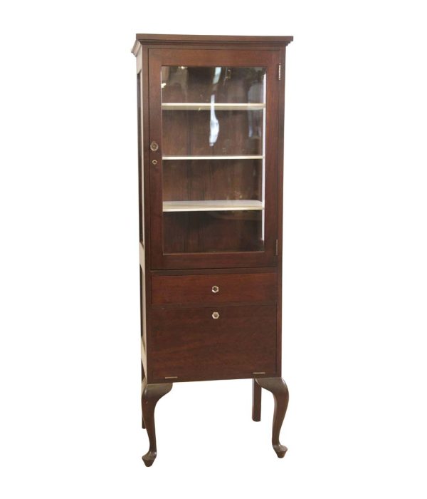 Commercial Furniture - 1920s Mahogany Medical Cabinet with Milk Glass Shelves