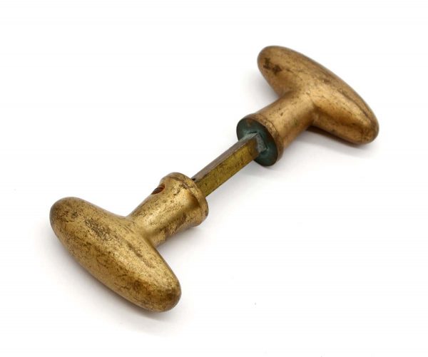 Door Knobs - Pair of Antique Cast Brass Narrow Oval Door Knobs