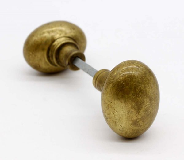 Door Knobs - Patina Brass Vintage Pair of Oval Entry Door Knobs