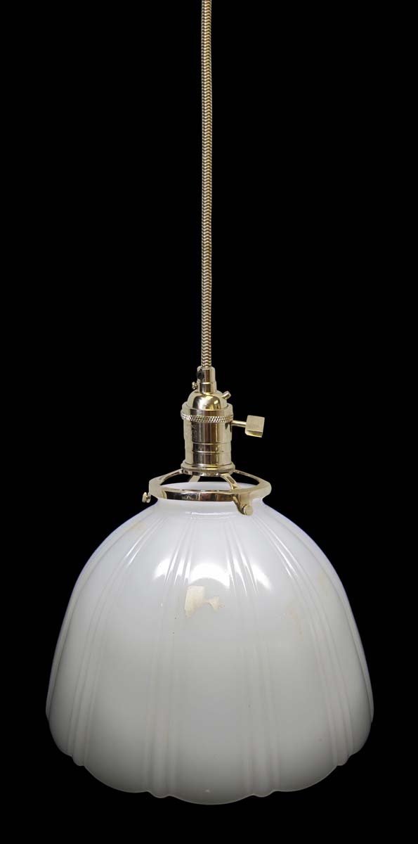 Down Lights - 1920s White Milk Glass Cone 10.125 in. Pendant Light