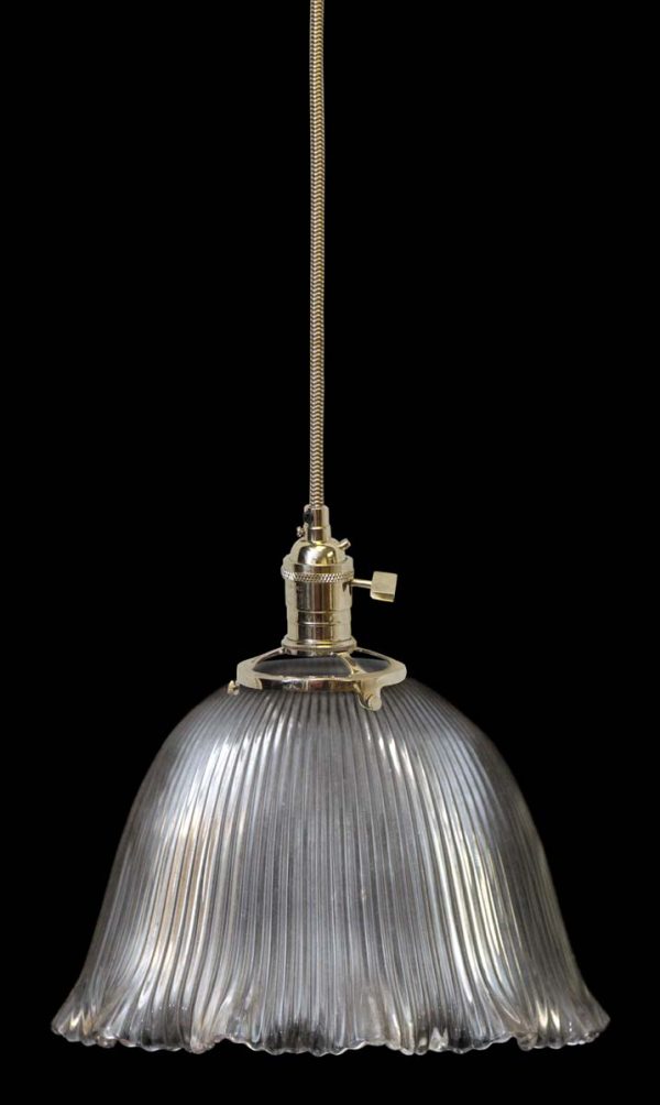Down Lights - Custom 1920s Holophane 8 in. Clear Glass Kitchen Pendant Light
