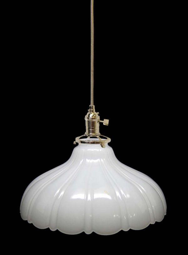Down Lights - Custom 1920s Milk Glass 10.5 in. Shade Kitchen Pendant Light