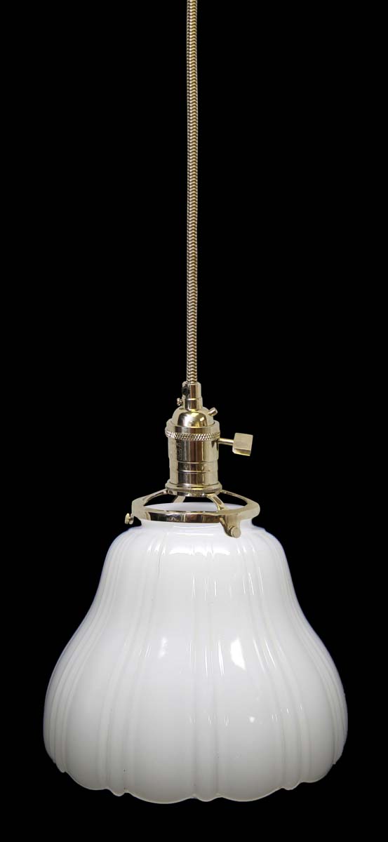 Down Lights - Custom 1920s Milk Glass White 6 in. Pendant Light