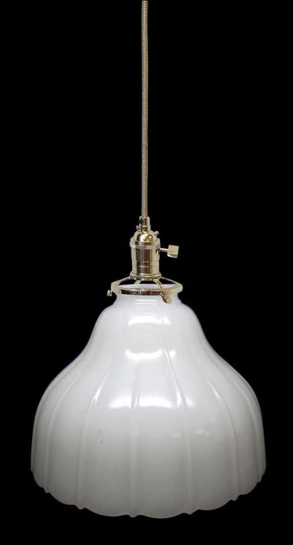 Down Lights - Custom 1920s Milk Glass White 8.25 in. Kitchen Pendant Light