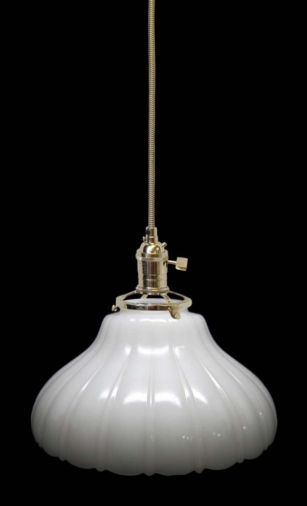 Down Lights - Custom 1920s White 11 in. Milk Glass Kitchen Pendant Light