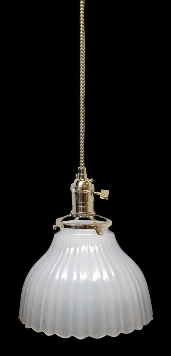 Down Lights - Custom 1920s White 5.75 in. Milk Glass Kitchen Pendant Light