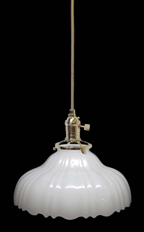 Down Lights - Custom 1920s White 7.5 in. Milk Glass Kitchen Pendant Light