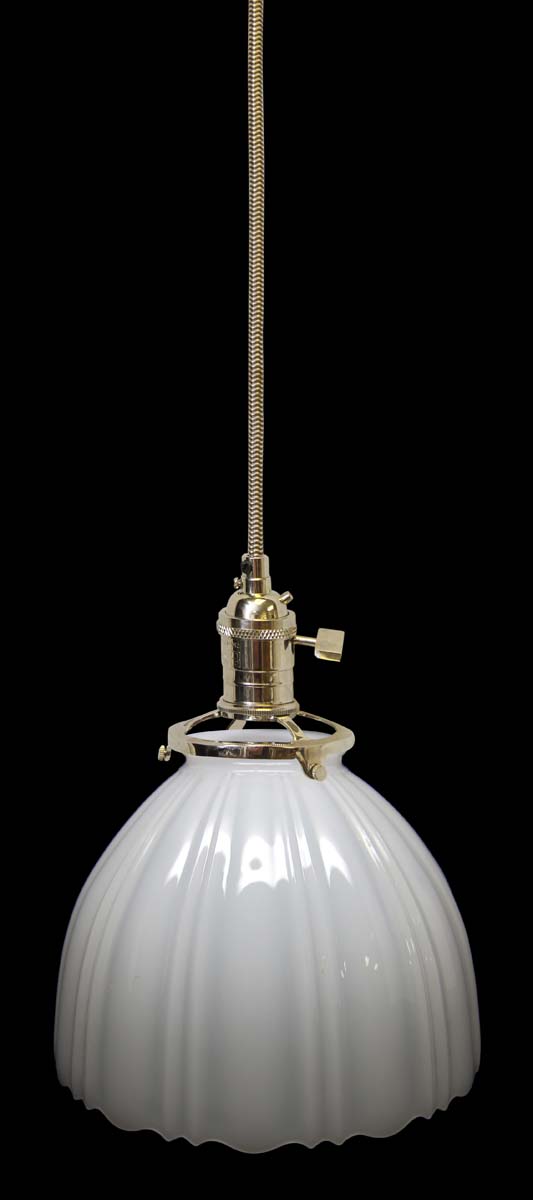 Down Lights - Custom 1920s White 8.625 in. Milk Glass Kitchen Pendant Light