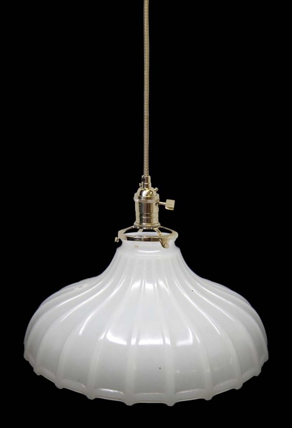 Down Lights - Custom 1920s White Milk Glass 10.25 in. Kitchen Pendant Light