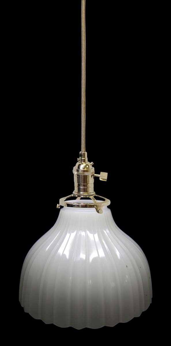 Down Lights - Custom 1920s White Milk Glass 10.25 in. Kitchen Pendant Light