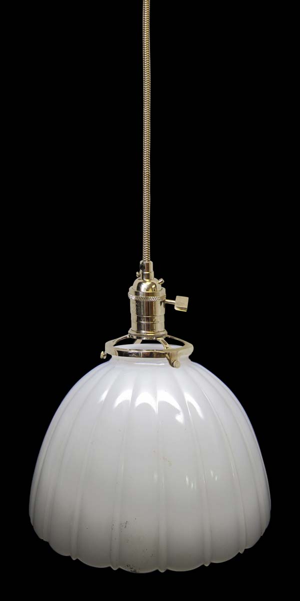 Down Lights - Custom 1920s White Milk Glass 10.375 in. Pendant Light
