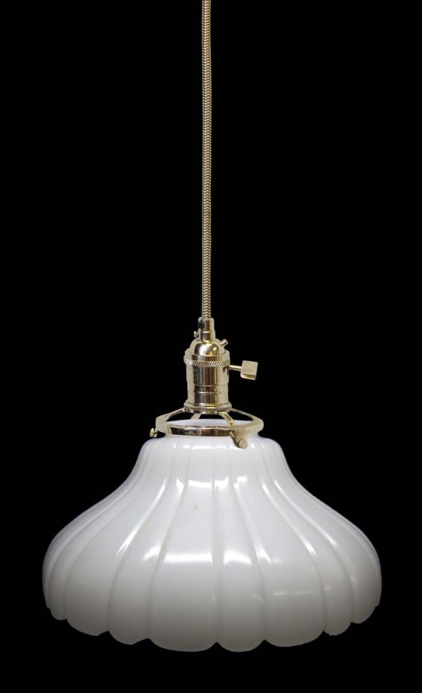 Down Lights - Custom 1920s White Milk Glass 11 in. Kitchen Pendant Light