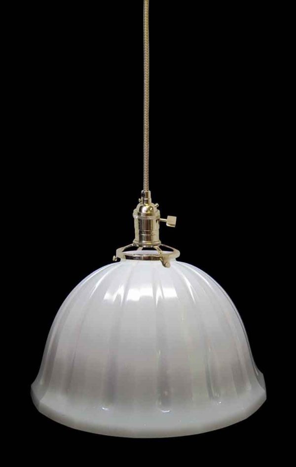 Down Lights - Custom 1920s White Milk Glass 12.75 in. Kitchen Pendant Light