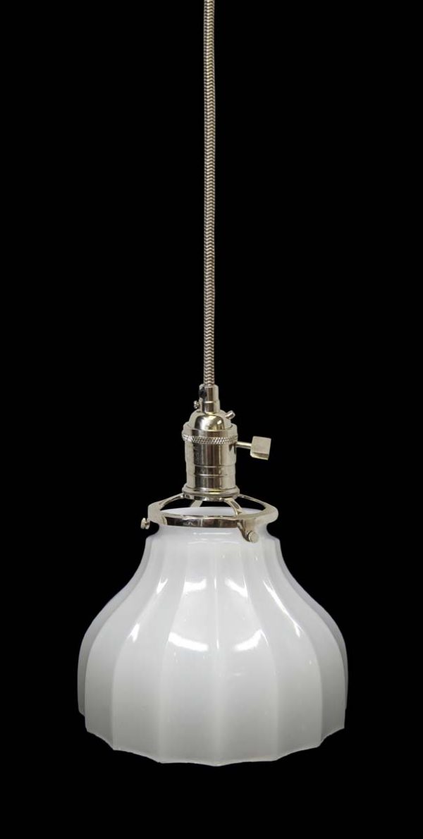 Down Lights - Custom 1920s White Milk Glass 5.25 in. Pendant Light