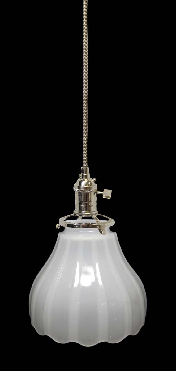 Down Lights - Custom 1920s White Milk Glass 5.75 in. Kitchen Pendant Light