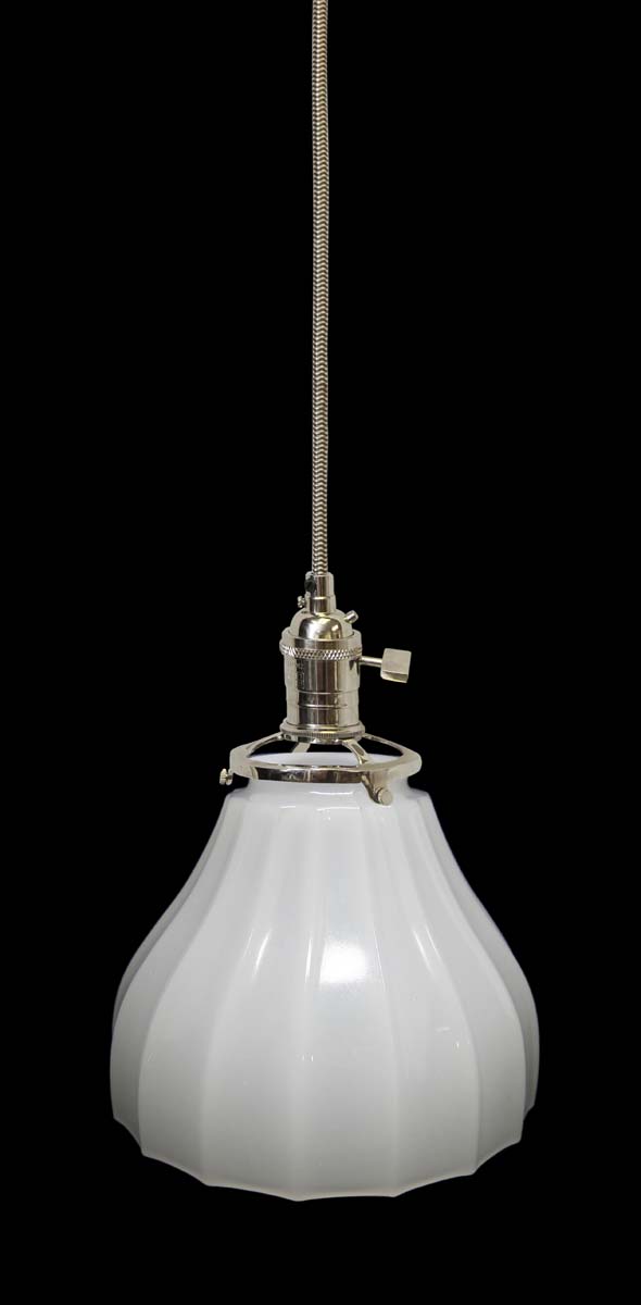 Down Lights - Custom 1920s White Milk Glass 6 in. Pendant Light