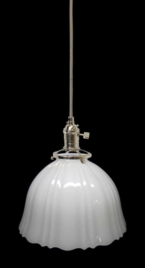 Down Lights - Custom 1920s White Milk Glass 7.25 in. Pendant Light