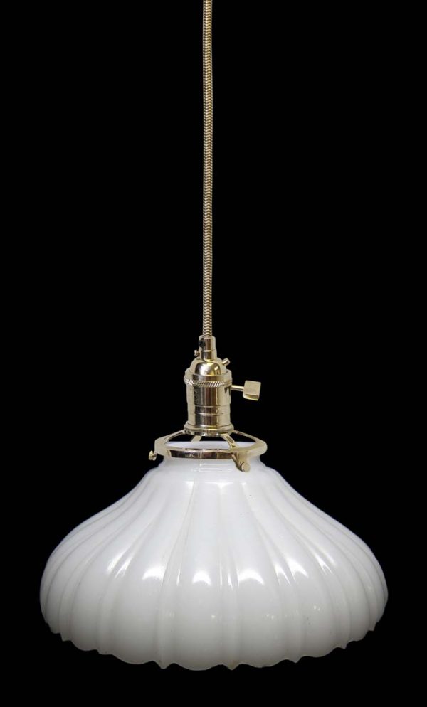 Down Lights - Custom 1920s White Milk Glass 7.5 in. Kitchen Pendant Light