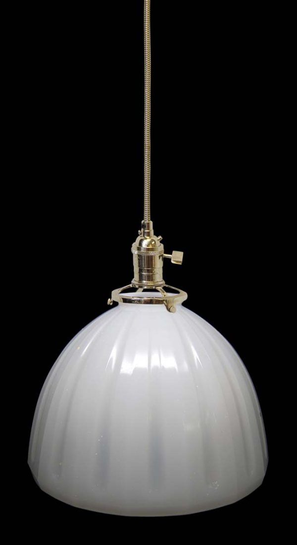 Down Lights - Custom 1920s White Milk Glass 8.25 in. Kitchen Pendant Light