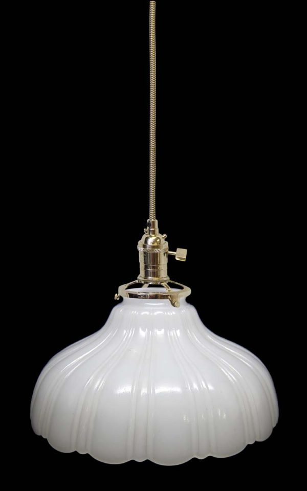 Down Lights - Custom 1920s White Milk Glass 8.5 in. Kitchen Pendant Light