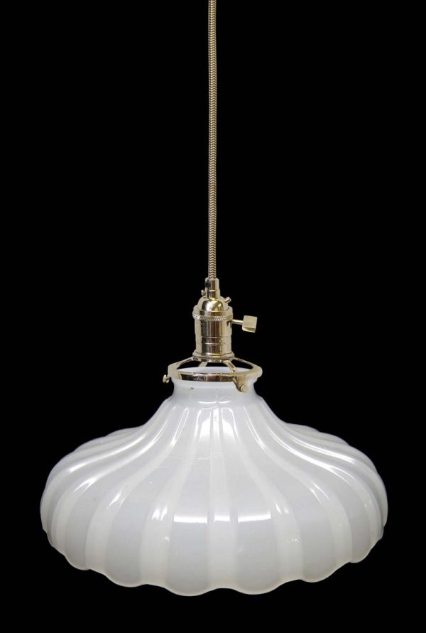 Down Lights - Custom 1920s White Milk Glass 9.25 in. Kitchen Pendant Light