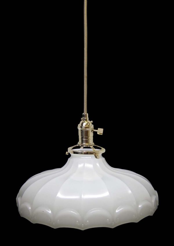 Down Lights - Custom 1920s White Milk Glass 9.5 in. Kitchen Pendant Light