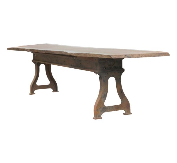 Farm Tables - 14 ft Industrial Cast Iron Base Unfinished Live Edge Walnut Slab Table