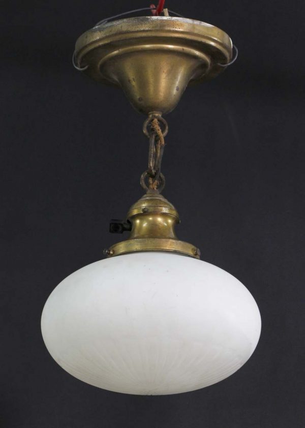 Globes - 1930s Brass Foyer Textured Glass Shade Pendant Light
