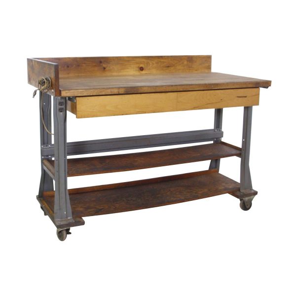 Industrial - Pine & Butcher Block Steel Frame 2 Drawer Work Table