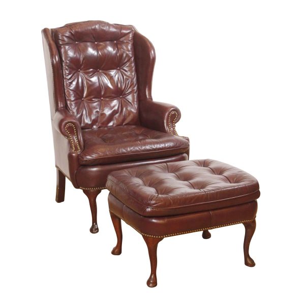 Kitchen & Dining - Oxblood Leather Chesterfield Chair with Ottoman