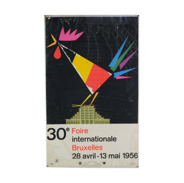 Posters - French 1956 30th International Fair Brussels Rooster Poster