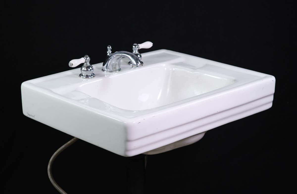 Standard White Rectangular Porcelain Sink with Nickel Hardware | Olde ...