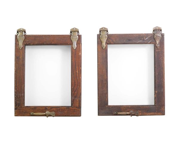 Reclaimed Windows - Pair of Antique Oak Icebox Doors with Nickel Over Brass Hinges